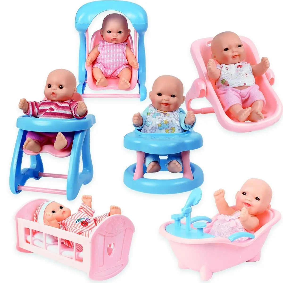 Mini Dolls with Cradle, High Chair, Walker, Bathtub, Swing & Baby Seat - Set of 6, Walker Accessory