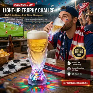2026 World Cup Trophy Beer Mug LED Light Liquid Activated Light Up Cup Automatic Glowing Flash Color Changing Drinkware Perfect Novelty Gift for Soccer Fans, Football Parties, Bars, Clubs and Festivals Creative Night Light Prop