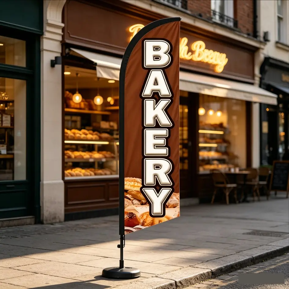 6.5 Ft Feather Flag for Bakery Shops, Waterproof Polyester Banner, Durable Outdoor Signage, Easy Installation, Perfect for Events and Promotions, Outdoor Banners