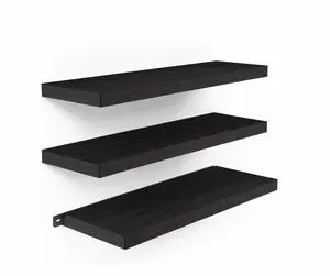 Set of 3, loating Shelves for Wall, Wall Mounted Rustic Wood Shelves (Black, Set of 3, 15.7in)