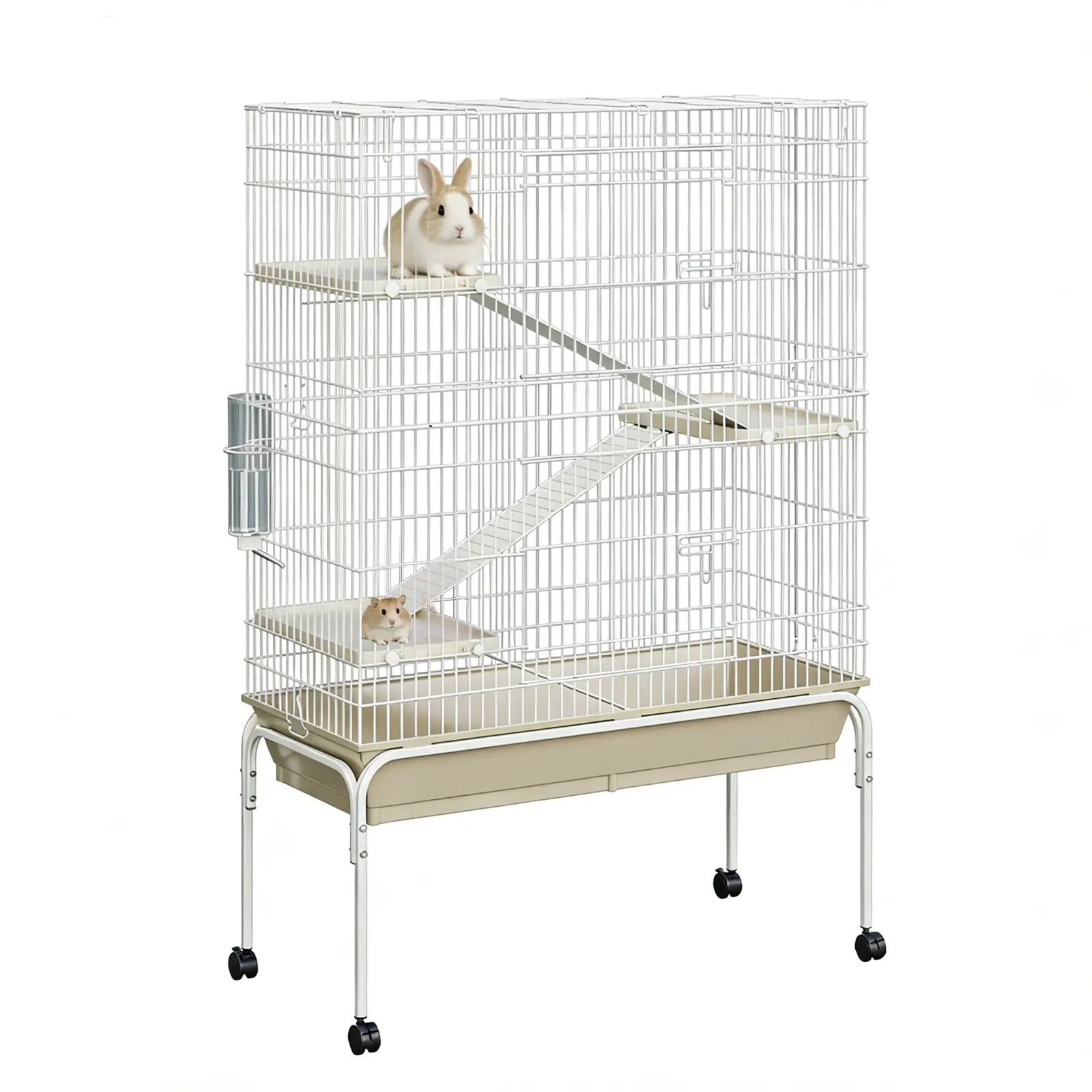 4-Tier Large Metal Small Animal Cage with Wheels - Deep Tray, Water Bottle & Food Bowl - Rolling Habitat Critter Nation Cage for Guinea Pigs, Rabbits, Ferrets, Chinchillas, Rats