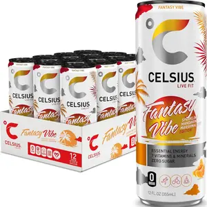 CELSIUS Fantasy Vibe Sparkling Mandarin Marshmallow Sugar Free Energy Drink 12 Fl Oz 12 Pack, Vitamin C