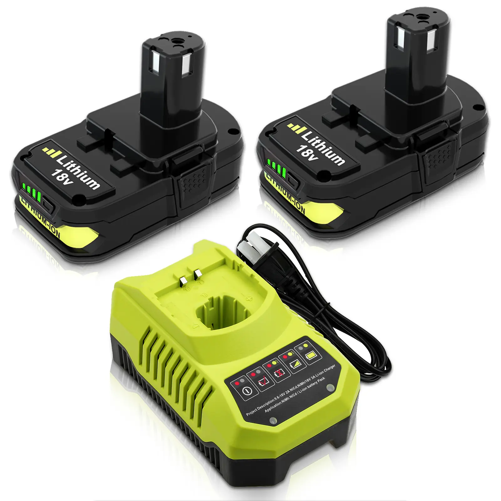 P108 P102 3.0Ah Replacement for Ryobi 18V Battery and P117 Charger Combo Compatible with 18 Volt   Lithium High Capacity  Batteries P103 P104 P105 P107 P109 P190 P191 P122 Cordless Tools