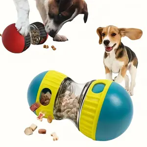 Interactive Dog Treat Dispenser Toy - Rotating swing design, suitable for all breeds of slow-feeders, blue and yellow plastic pet toy, bringing fun and healthy eating, dog toy