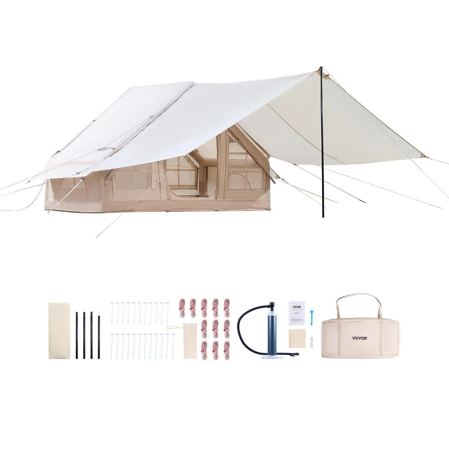 Inflatable Cabin Tent, 3-5 Person Waterproof 300D Oxford Easy Setup Tent for All-Season Camping with Stove Jack and Portable Instant Canopy, Spacious Compact Fold Design, Inflatable Tent