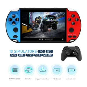 X7 4.3inch Handheld Game Console IPS Screen Video Game Player HD Game Console Built-in 10000 Games For GBA GBC NES GBC retro game console stick Cable Card Arcade Button Joystick Blue Red Port Headset handheld game device
