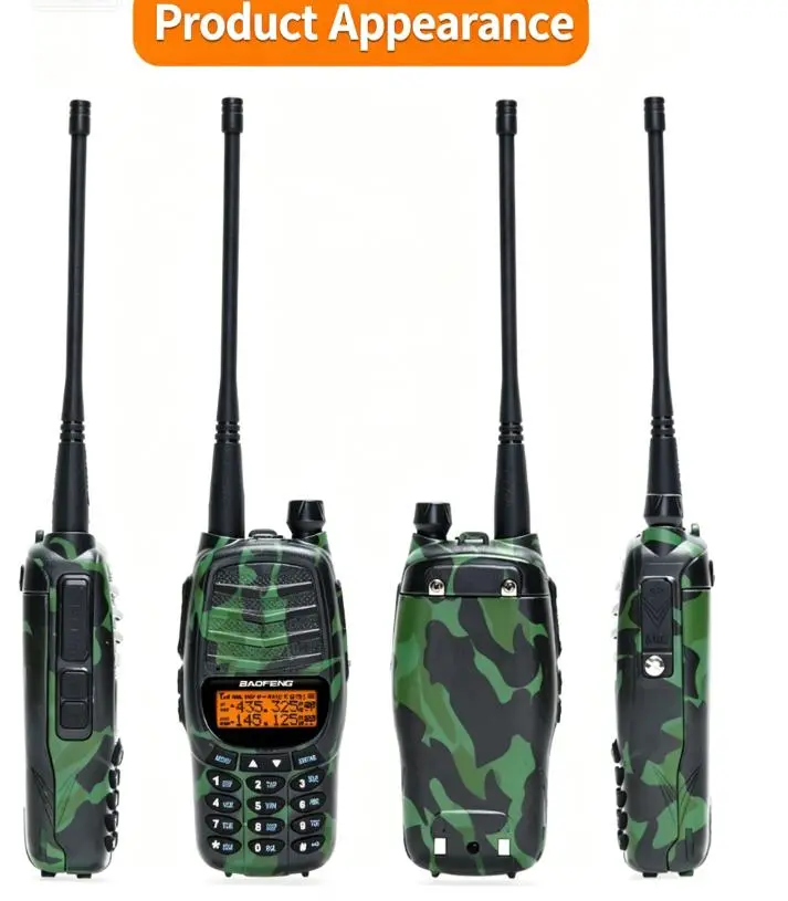 Baofeng 5RH Handheld Walkie Talkie - 4800mAh Rechargeable Adjustable 2-Way Radio, 190g Durable Digital Transceiver with Clip, Copy-Frequency Function, Camouflage Design, Adapter Compatible, Lithium-Ion Battery for Hiking, Restaurant Use