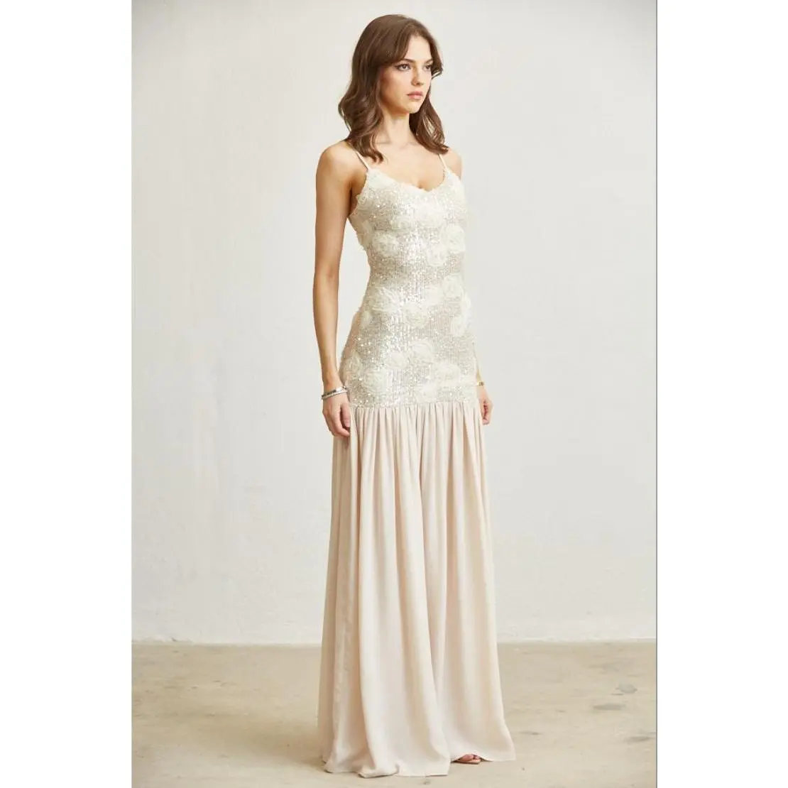 Heavenly 3D Florals Sequin Chiffon Maxi Dress