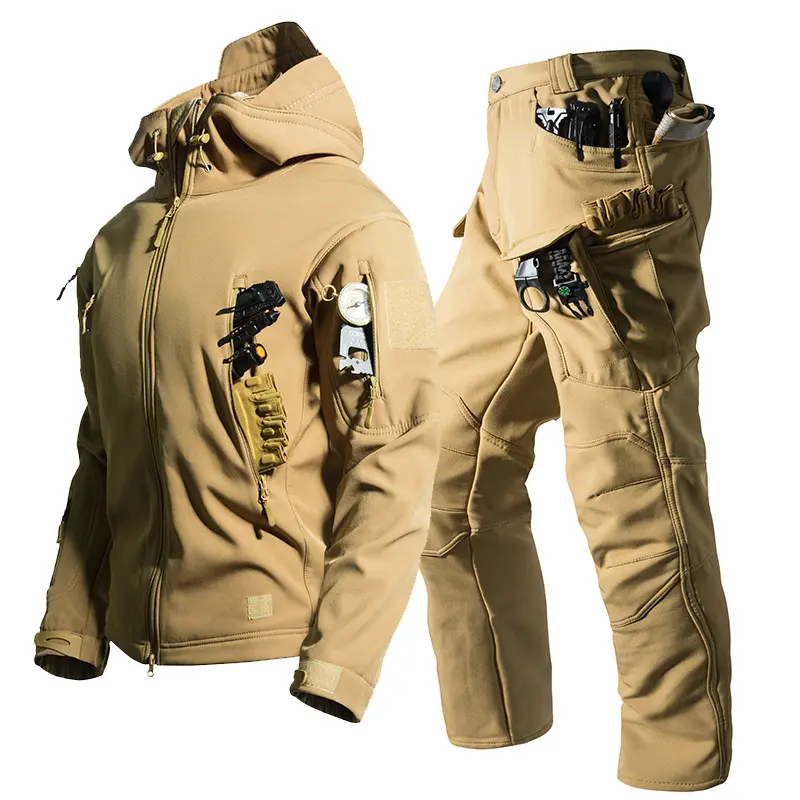 Winter Warm Fleece Lined Tactical Suit for Men, Multi Pocket Outdoor Workwear Jacket & Pants, Available in Many Colors