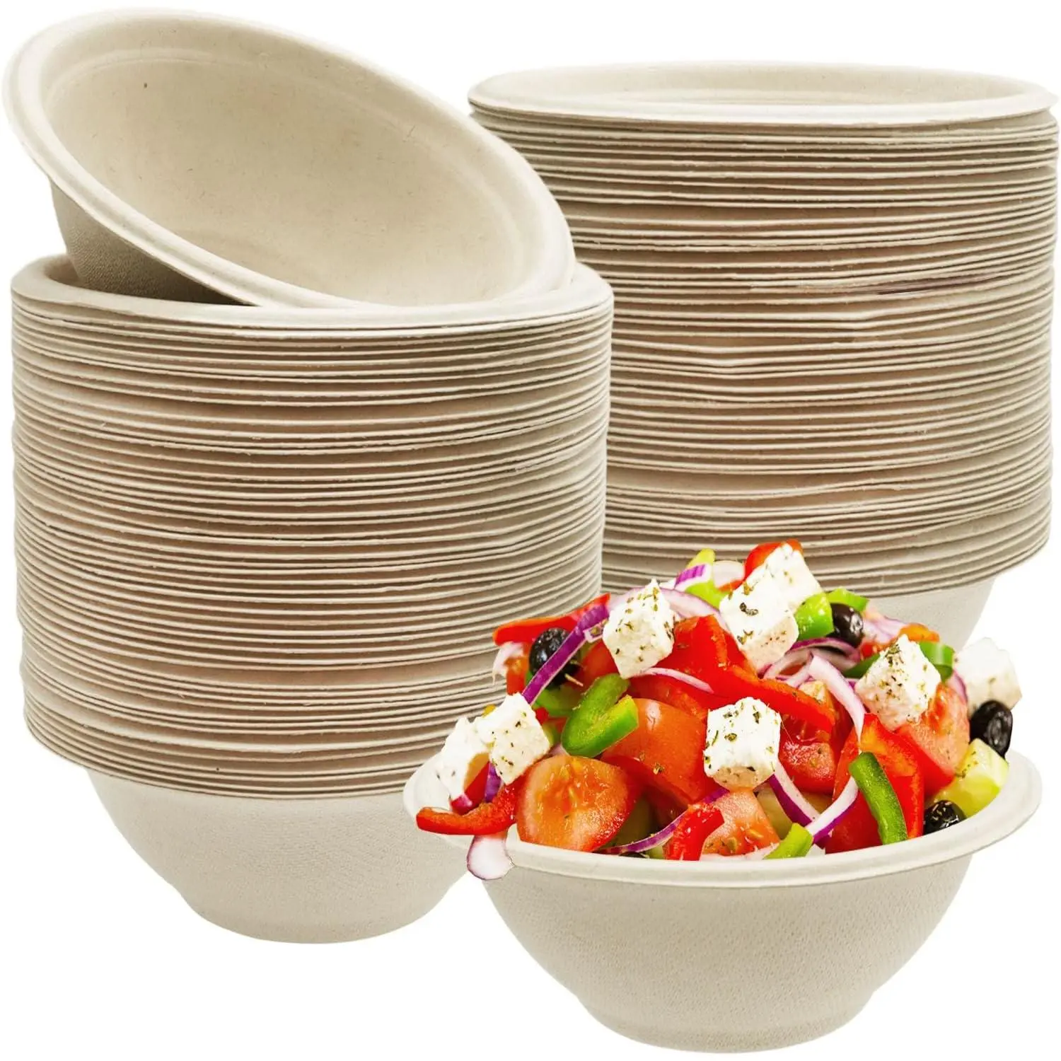 100 Pack Compostable 8 oz Paper Bowls,Heavy-Duty Quality Natural Disposable Bagasse Bowls,Biodegradable Natural Colour Paper Bowls for Salad,Hot Soup,Pasta and Dessert