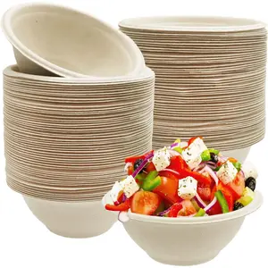 100 Pack Compostable 8 oz Paper Bowls,Heavy-Duty Quality Natural Disposable Bagasse Bowls,Biodegradable Natural Colour Paper Bowls for Salad,Hot Soup,Pasta and Dessert