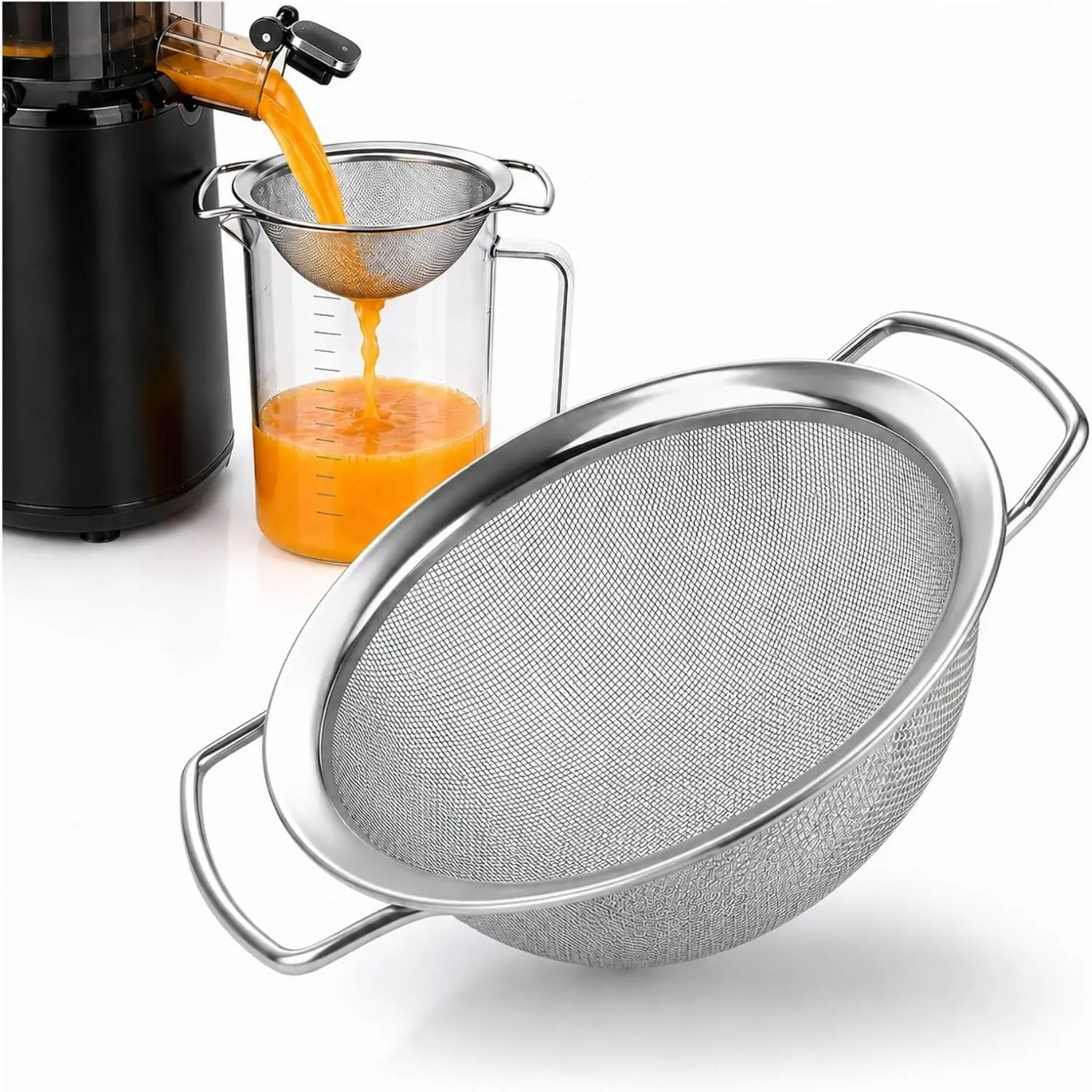 Juice Strainer for Nama J2 Cold Press Juicer, Fine Mesh Pulp Strainer After Juicing, 304 Stainless Steel Secondary Filter with  Handles, Easy Clean Juice Sieve for Cups and Pitchers