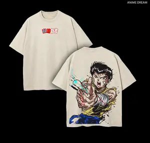 Yusuke Urameshi - Yu Yu Hakusho Anime Double Printed Vintage Washed Tee Unisex Oversize Anime Manga Washed Heavyweight Cotton T-shirt