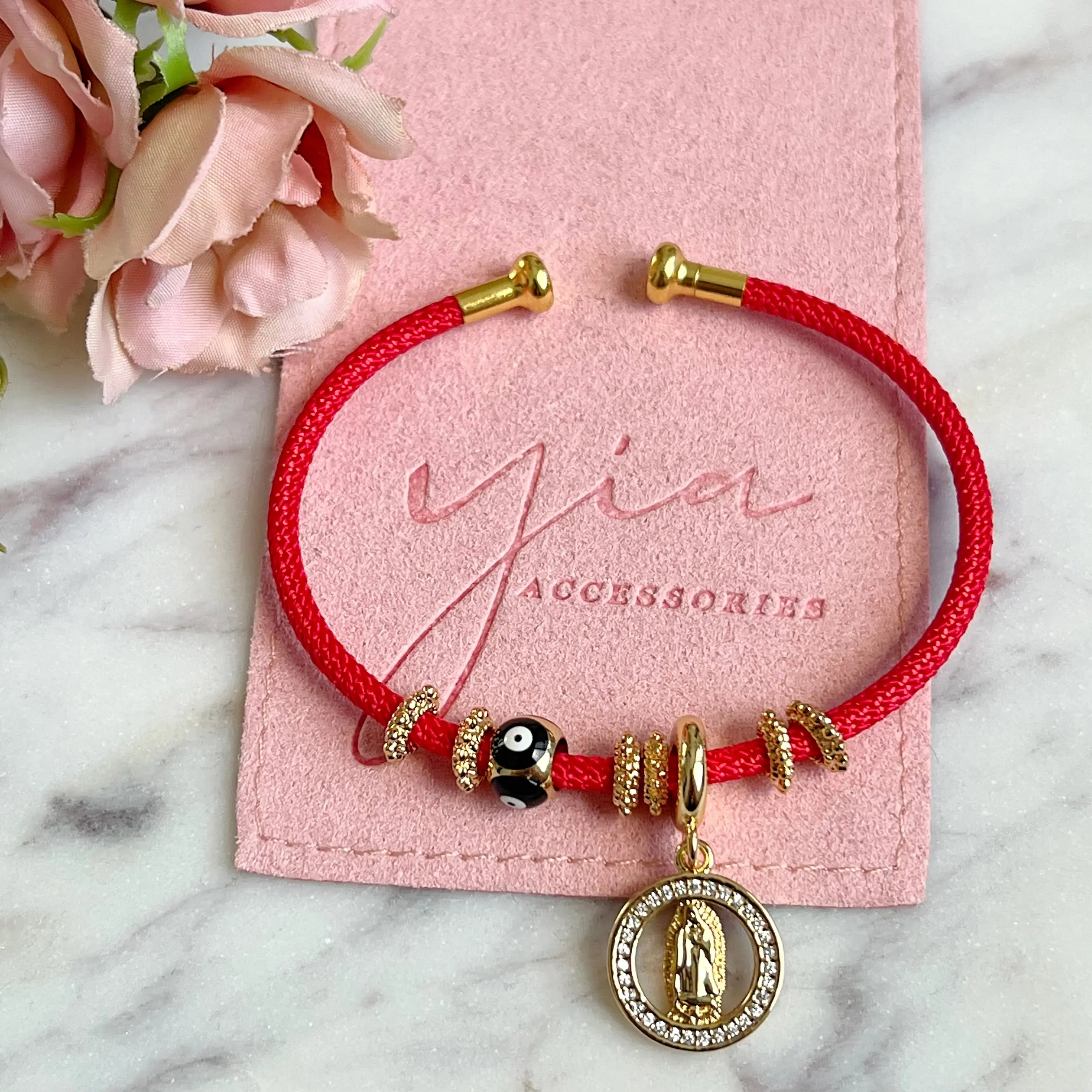 Virgencita & Ojito Evil Eye Cuff Bangle for Women, Gold Plated Spiritual Fashion Jewelry with Zirconia Accents, Fashion Bracelet, Beaded Bracelets, Gold Plated Bangle, Handmade Cuff Bracelets