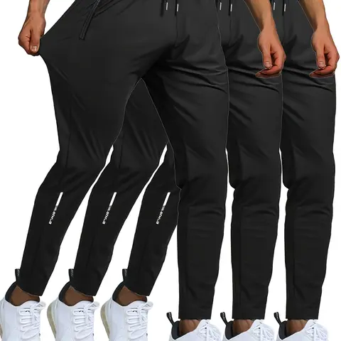 Veiskor Men's 3-Pack Polyester Quick-Dry Breathable Lightweight Sports Pants, Suitable for Spring-Summer-Autumn Outdoor Fitness & Back-to-School Outfits, Polyester Clothes,sohochic