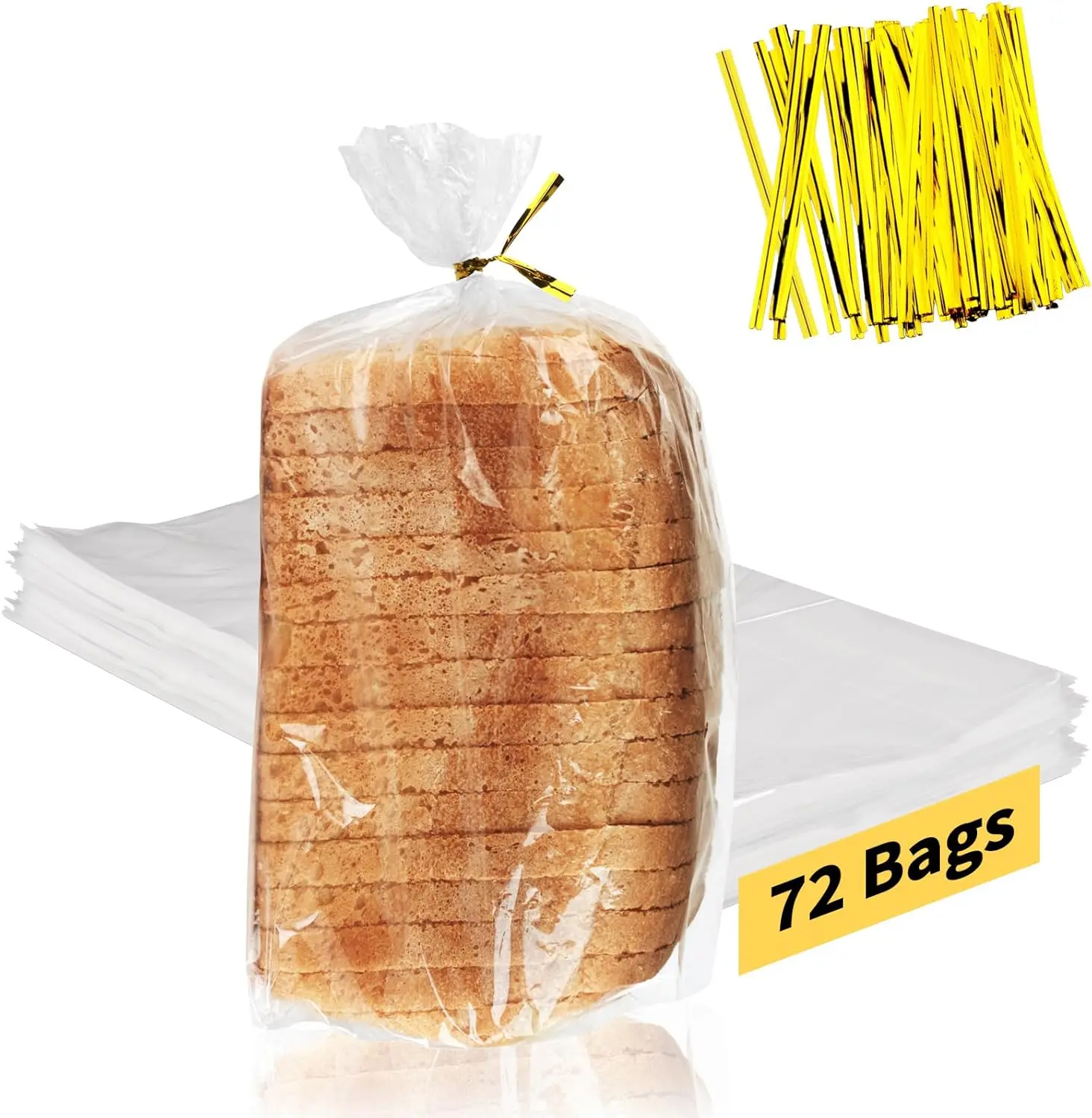 72-Pack Clear Bread Bags With 100 Twist Ties – Plastic Loaf Bags For Bakery & Home Use