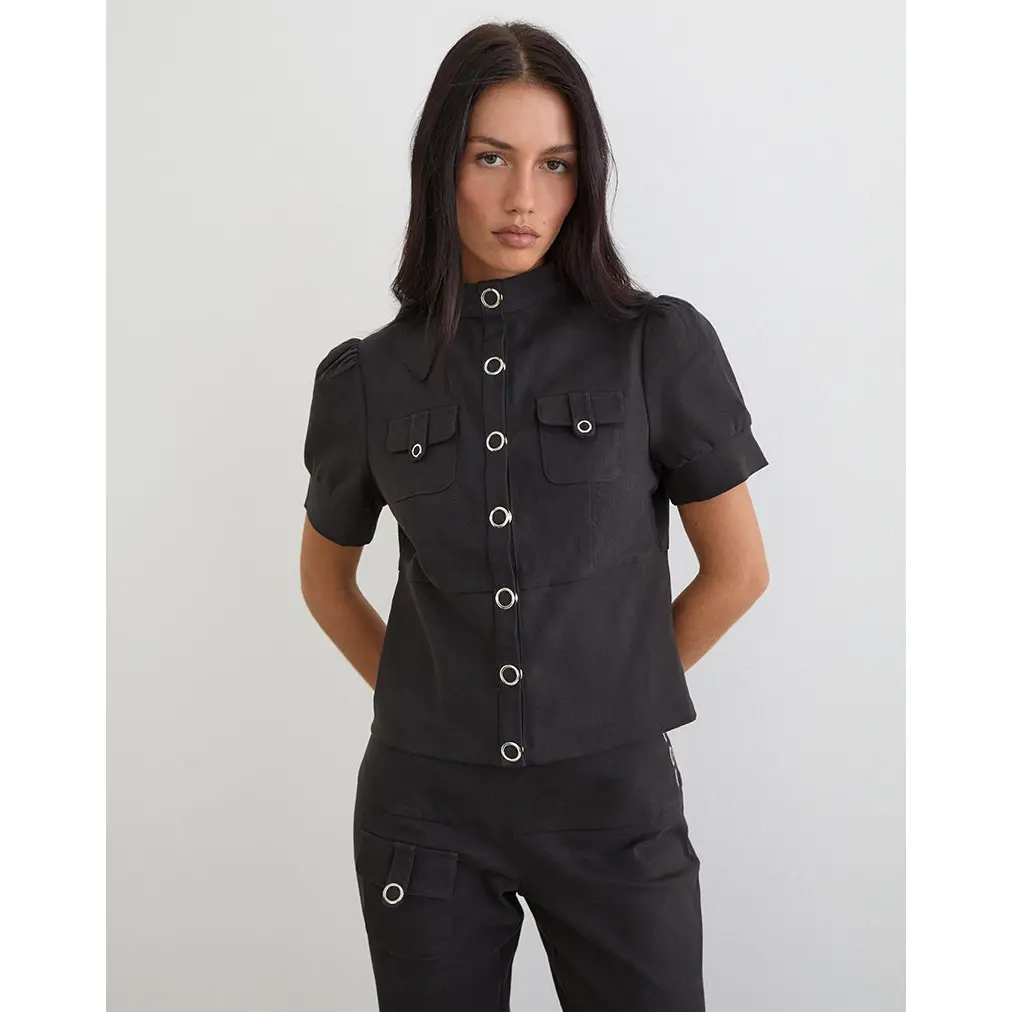 Renia Button Top in Dark Grey