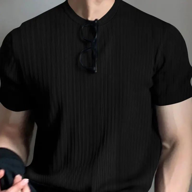 INCERUN Mens Mock Neck Short Sleeve Plain Long T-shirt Formal Work Business Tops Shirts Menswear