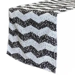 14 x 108 inch Chevron Sequin Table Runner White and Black