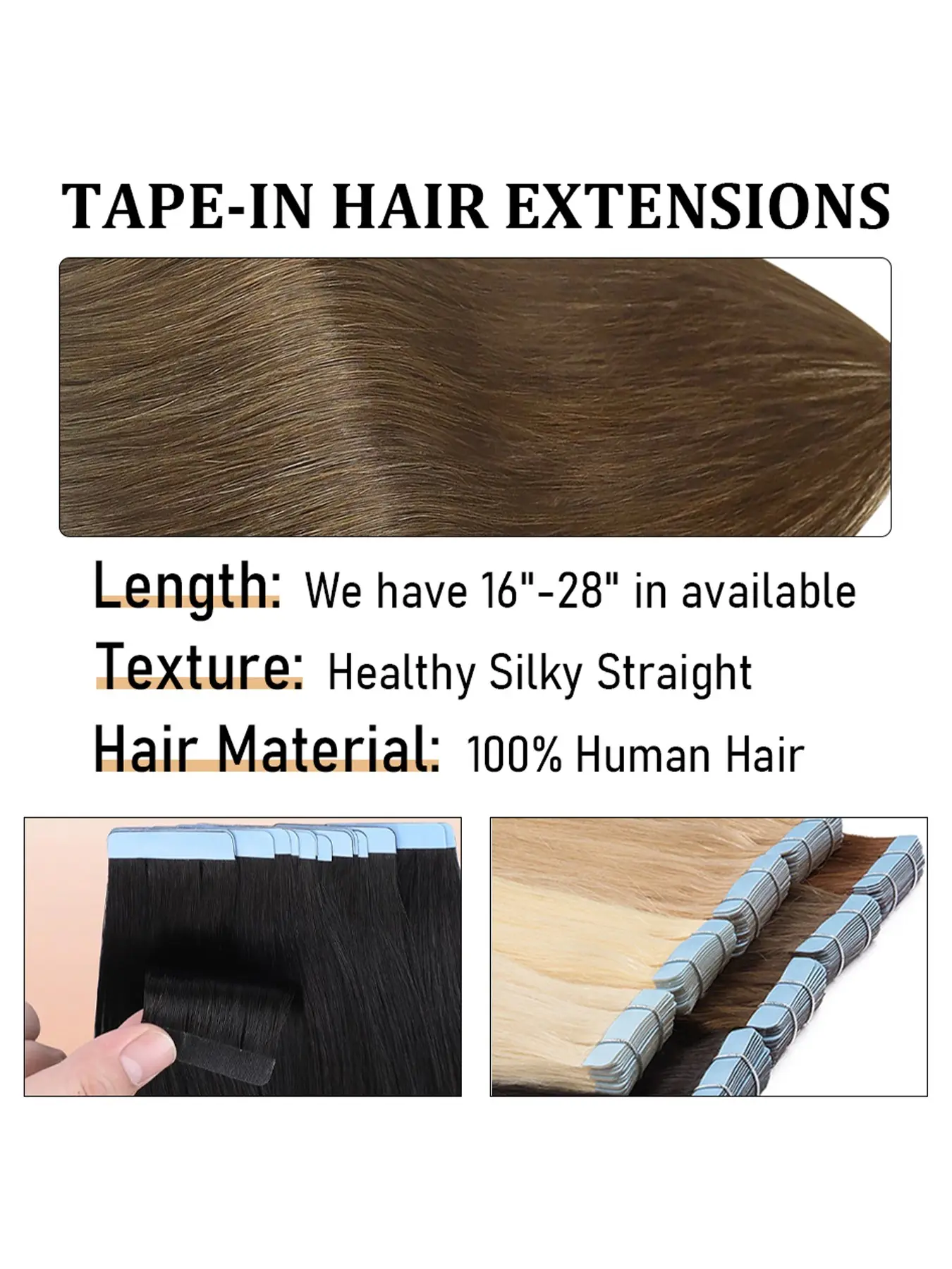 Tape-in Hair Extensions 100% Human Hair Brown 20pcs/50g 