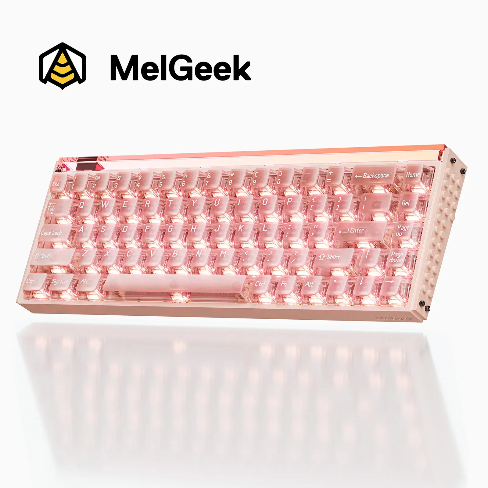MelGeek MADE68 Ultra+ Jelly Pink 65% Wired Magnetic Computer Keyboard - Hot-Swappable, Rapid Trigger, RGB Rainbow Snap Tap, Aluminum Case, Hall Effect Keycaps - Crystal-Clear Pink Edition for School Girls