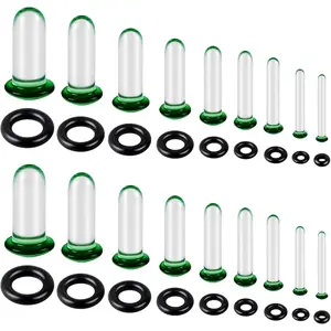 7-18Pcs Glass Ear Stretching Kit 1.6-7mm/7.5-12mm Plugs for Ears Gauges with O-Rings Single Flare Glass Gauge Stretching Kit Ear Expander Body Piercing Jewelry for Women Men