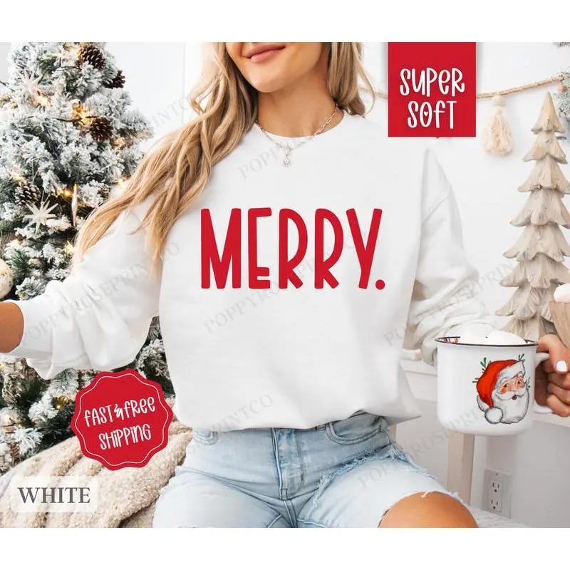 Merry Christmas Sweatshirt, Christmas Sweater, Women's Holiday Crewneck Merry Christmas Sweatshirt, Christmas Sweater, Women's Holiday Crewneck
