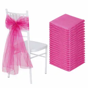 20 Pack Organza Chair Sashes 6"x108" Fuchsia – Reusable Sheer Wedding Chair Bows