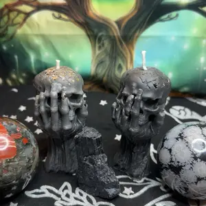Skull in Hand free form Protection Candle