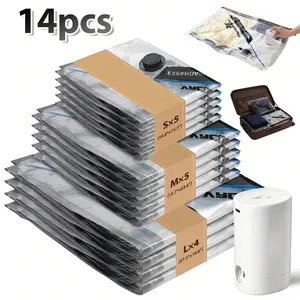 14 Pack Vacuum Storage Bags With Wireless Electric Pump, Travel Essential Vacuum Seal Bags, Vacuum Compression Bag With Pump, Packing Cubes Travel, Carry-On Size Compression Packing Bags For Luggage And Suitcase, Space Saver For Clothes And Clothing Trave