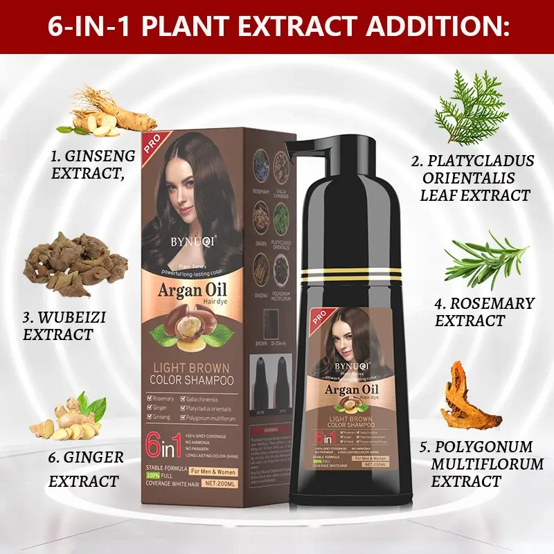 6-In-1 Hair Dye Shampoo, Quick Dyeing, Non-Sticky, Long-Lasting Natural Plant Color, Herbal & Ammonia-Free, Safe, Fruit Scent, 400ML/500ML 6-In-1 Hair Dye Shampoo, Quick Dyeing, Non-Sticky, Long-Lasting Natural Plant Color, Herbal & Ammonia-Free, Safe, Fruit Scent, 400ML/500ML