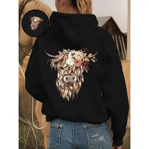 Unisex Floral Highland Cow Hoodie – Retro Country-Inspired Graphic Sweatshirt, Perfect for Farm Life & Casual Outings