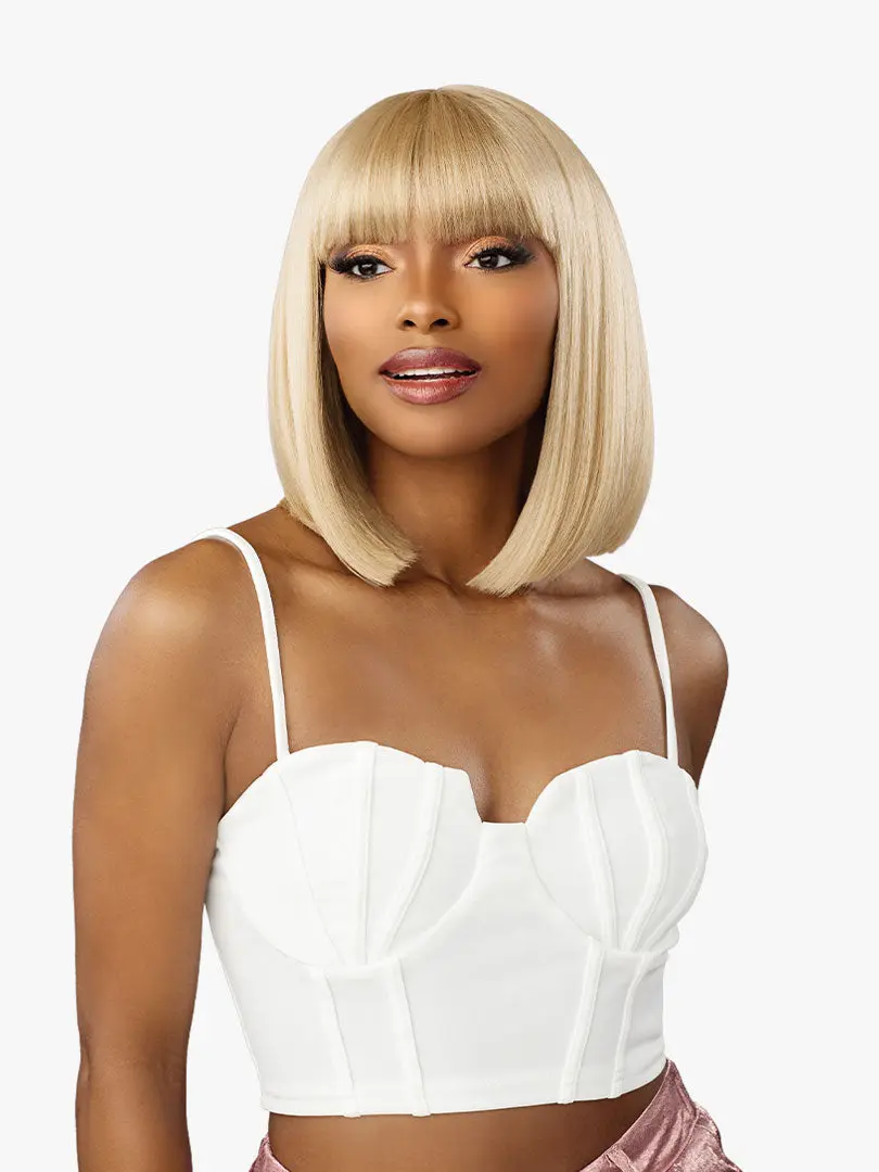 Sensationnel Glamzy Cassy Glueless HD Lace Crown Synthetic Wig - 10 inch Short Blunt Bob with Bangs
