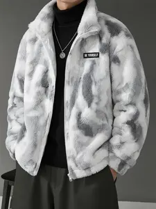 Unisex Streetwear "Beyourself" logo pattern snow leopard print white camouflage fleece jacket, Fall Winter Outerwear, Y2K Fashion, Couple, Men's Gift, Trendy Clothing, Black Friday holiday gifts