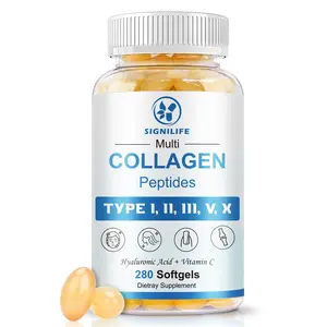 Multi Collagen Peptides Hydrolyzed Type I II III V X with Hyaluronic Acid, Vitamin C & Biotin - Skin Hair & Nail Support for Women & Men, Non-GMO - 280 Softgels