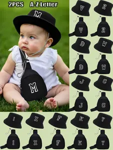 Cute Baby Bucket Hat and Bag Set A-Z Letters, Unisex Children Sun Hat Sun Bonnets Outdoor Panama Cap, Casual Daily Clothing Accessories, Infant Hat, Kids Hat