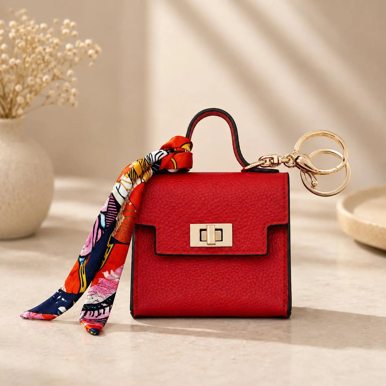 Cute Mini Square Bag Charm Keychain, Durable PU Leather Pendant with Colorful Strap, Casual Daily Accessory for Backpacks and Purses, Cute Charms, Fashion Keychain, Leather Key Holder, Geometric, All-Match Trendy, Keychain Included, Lightweight Purse Acce