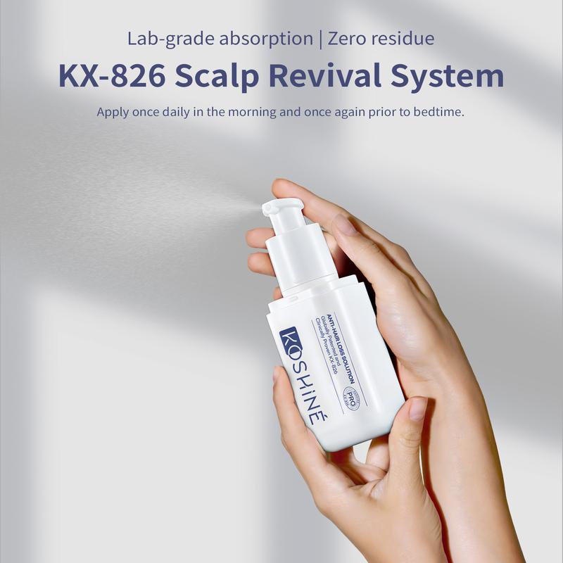 KX-826 DHT Blocker Hair Growth Spray – Patented, clinically proven, blocks DHT at the scalp without affecting hormones. For men & women. 0.9% & 0.5% formulas, 30ml & 60ml. Controls oil in 3 days, reduces hair loss in 1-2 weeks, growth in 4-6 weeks.