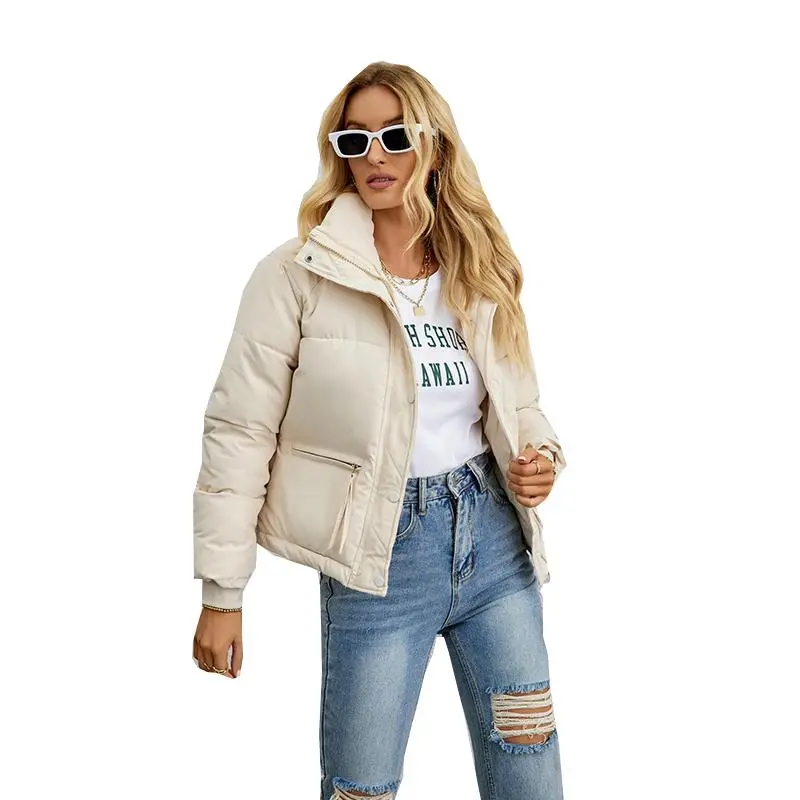 Mincib Women's Cropped Puffer Jacket Stand Collar Winter Warm Puffy Quilted Jackets Coats Casual