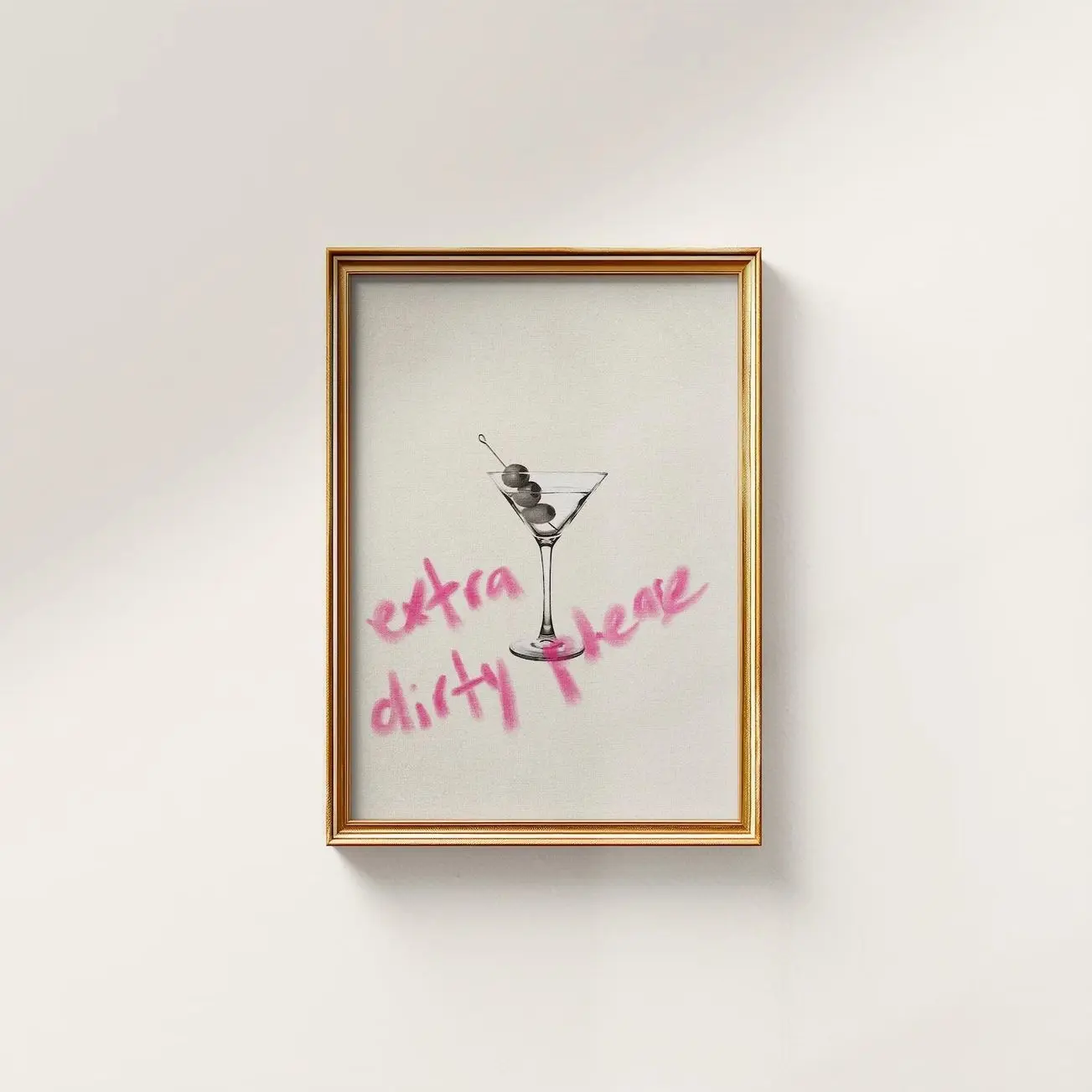 Extra Dirty Cocktail Wall Art, Retro Pink Bar Poster, Olive Cocktail Print, Modern Home Bar Decor | Frameless Poster 7