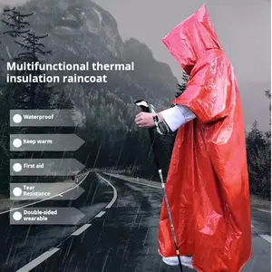 Outdoor survival portable first-aid raincoat cycling thick insulation reflective windproof emergency hiking multi-function raincoat