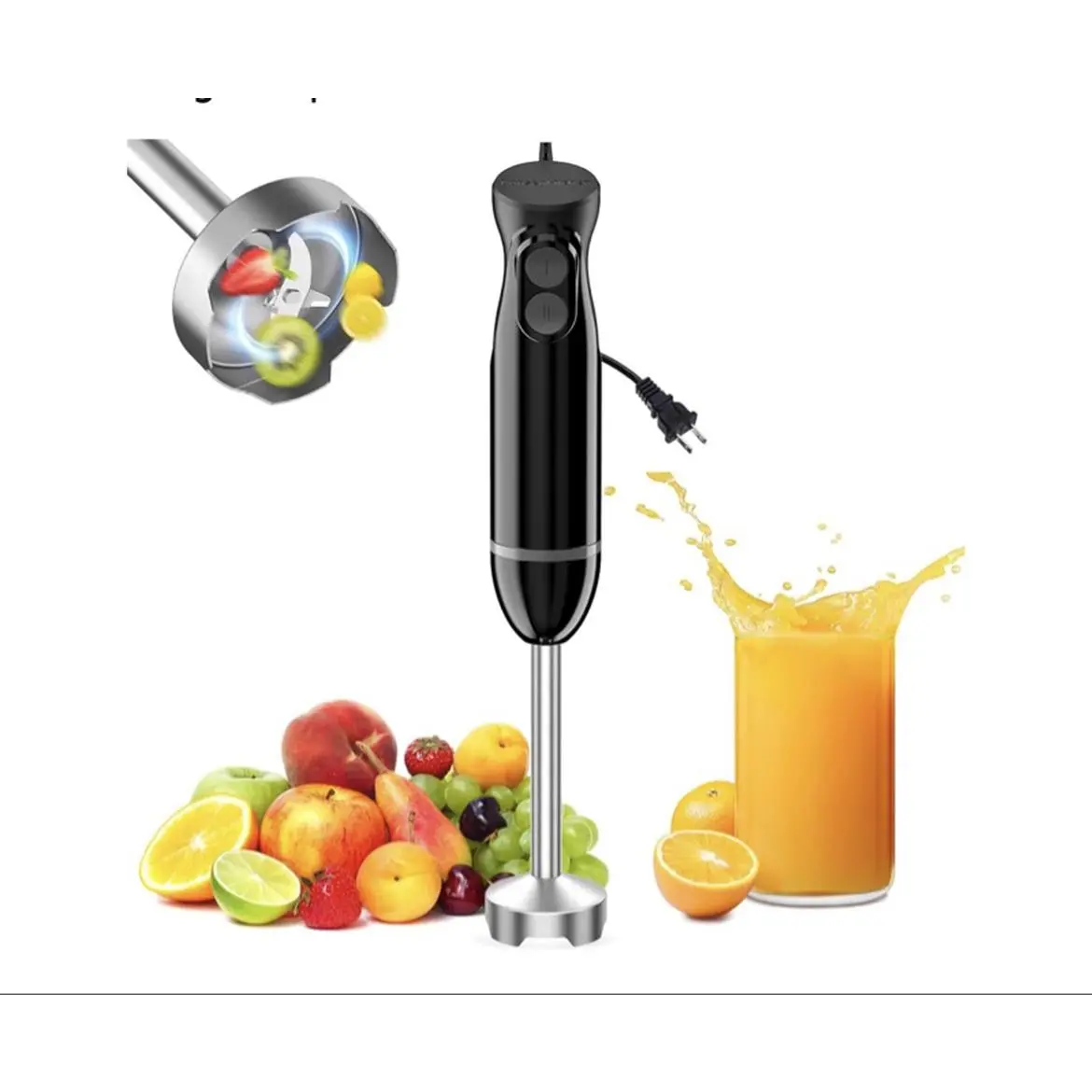 Bonsenkitchen Immersion Hand Blender with Stainless Steel Blades for Smoothie Puree Baby Food Electric Handheld Mixer Portable Stick Mixer 2 Mixing Speeds