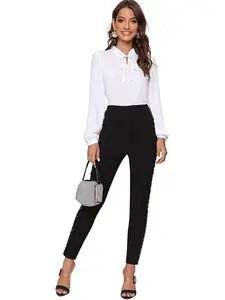 Side Sequin Decorated Skinny Pants, Fashionable Slim Fit Leggings, Perfect for Parties and Daily Commute, Stylish Women's Clothing, Stretchy Soft Leggings, Elastic Waist Leggings