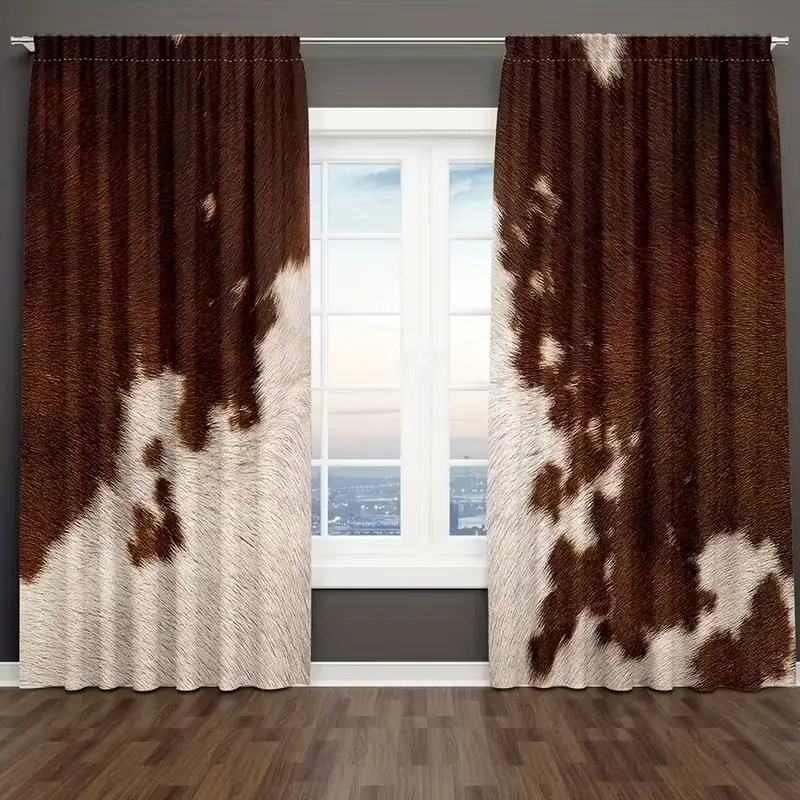 2pcs Cow Print Farmhouse Curtains, Western Cowboy Themed Window Drapes, Living Room Bedroom Office Home Decor, Home Decoration Curtain, Home Decorative Curtain