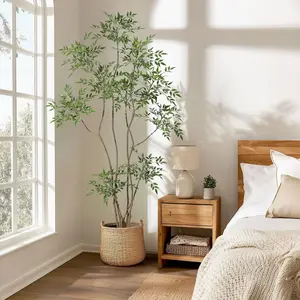 Artificial Plants Indoor,7ft Tall Faux Floor Plant in Pot, Nandina Artificial Tree with White Planter for Home Decor Office Living Room Ceramic Decorative Decoration Tropical