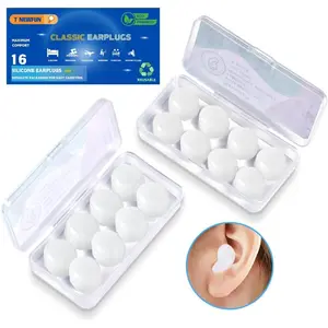 Silicone Ear Plugs for Sleeping Swimming,Reusable Moldable Noise Cancelling Earplugs for Shooting Range, Swimmers, Snoring, Airplanes, Travel, Work, Studying, (16-Pillows) (White, Medium)