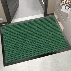 1pc Modern Striped Door Mat, Thick Durable Non-Slip PVC Backing, Pure Color Stripe Courtyard Door Pad, Floor Mat, Outdoor Kitchen Garage Hallway Use, Non Slip Doormat,Green