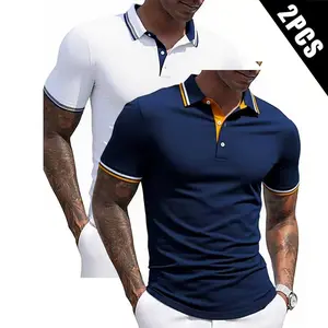 2pcs Men'S Short Sleeve Shirt With Collision Collar - Turn Collar, Button Closure, Regular Fit, Casual And Business Casual Wear, Perfect For Summer Or Gift Giving, Short Sleeve Top Menswear