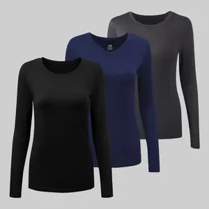 COZYSCRUBS 3-Pack Women’s Underscrub Tees – Standard Crew, Mid-High Crew & Sweetheart V-Neck, Soft Breathable Long Sleeve Undershirts for Nurses