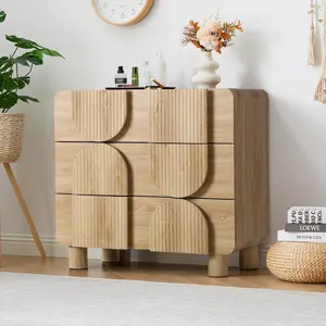 Giratree Mid-Century Modern Dresser (3/5/6 Drawer Options), 31.5" Wide Wooden Storage Cabinet with Fluted Front & Curved Edges, Stylish Chest for Bedroom, Living Room, Entryway or Hallway
